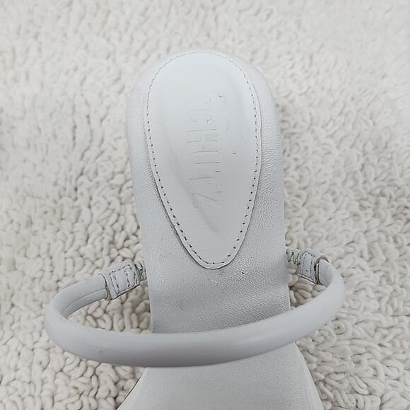 🐲SCHUTZ🐲 AGATHA MID SQUARE TOE WHITE LEATHER LADIE 6 CROME KITTEN HEELS NWOB - Picture 5 of 16